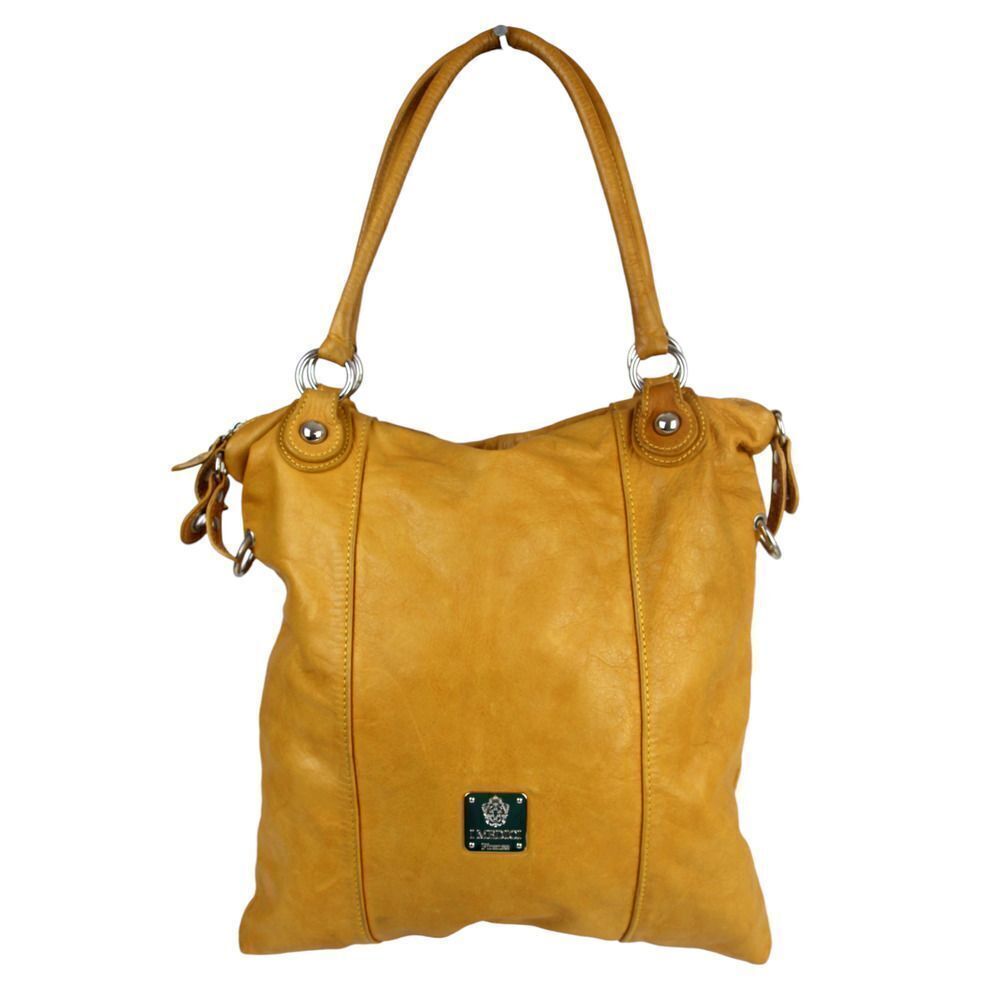 I Medici TAN MUSTARD YELLOW LEATHER TOTE TOP HANDLES SHOULDER BAG HANDBAG PURSE